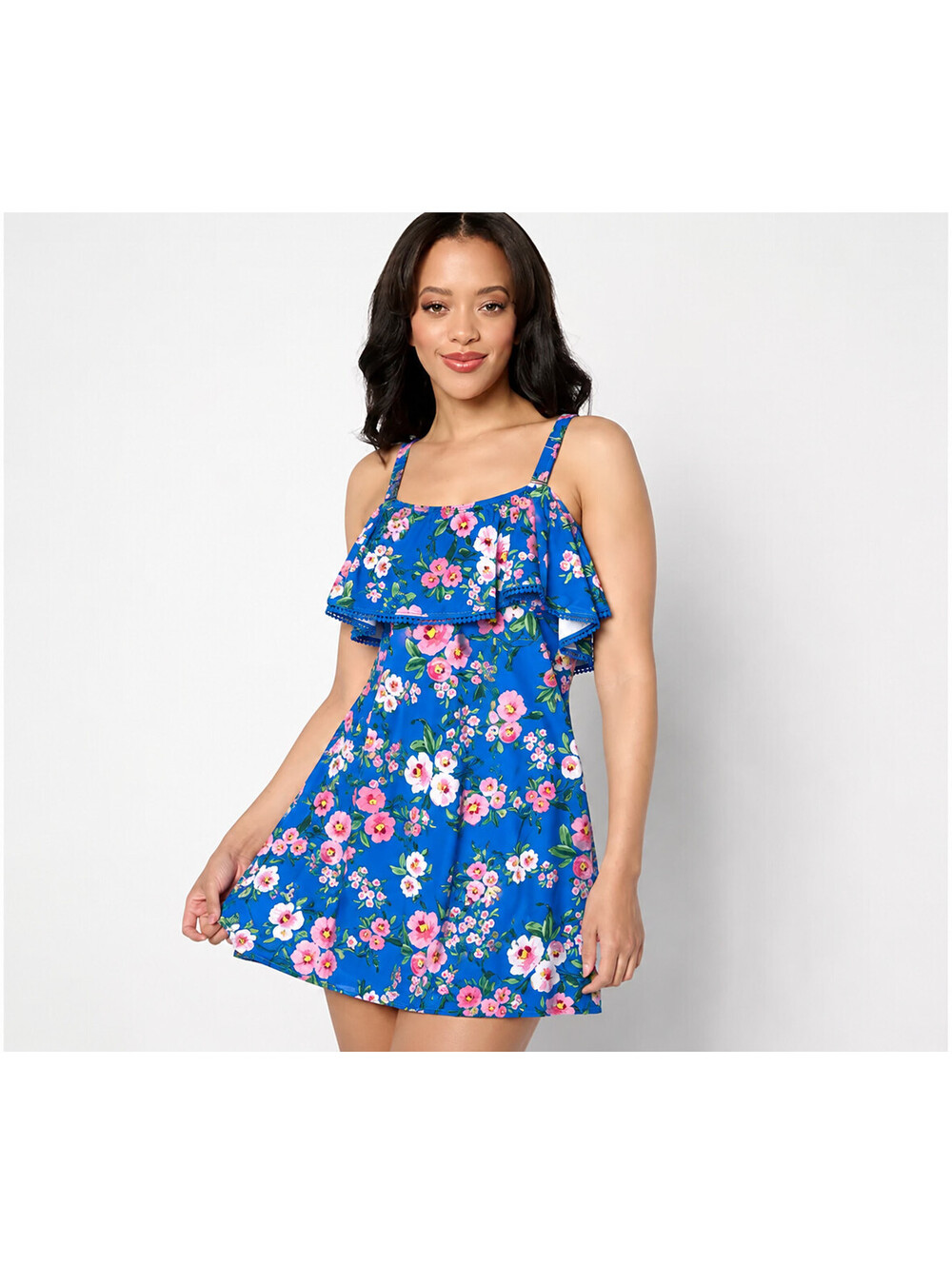 Isaac Mizrahi Live! Bridgehampton Swim Dress w/ Brief Festive Floral, Plus 20